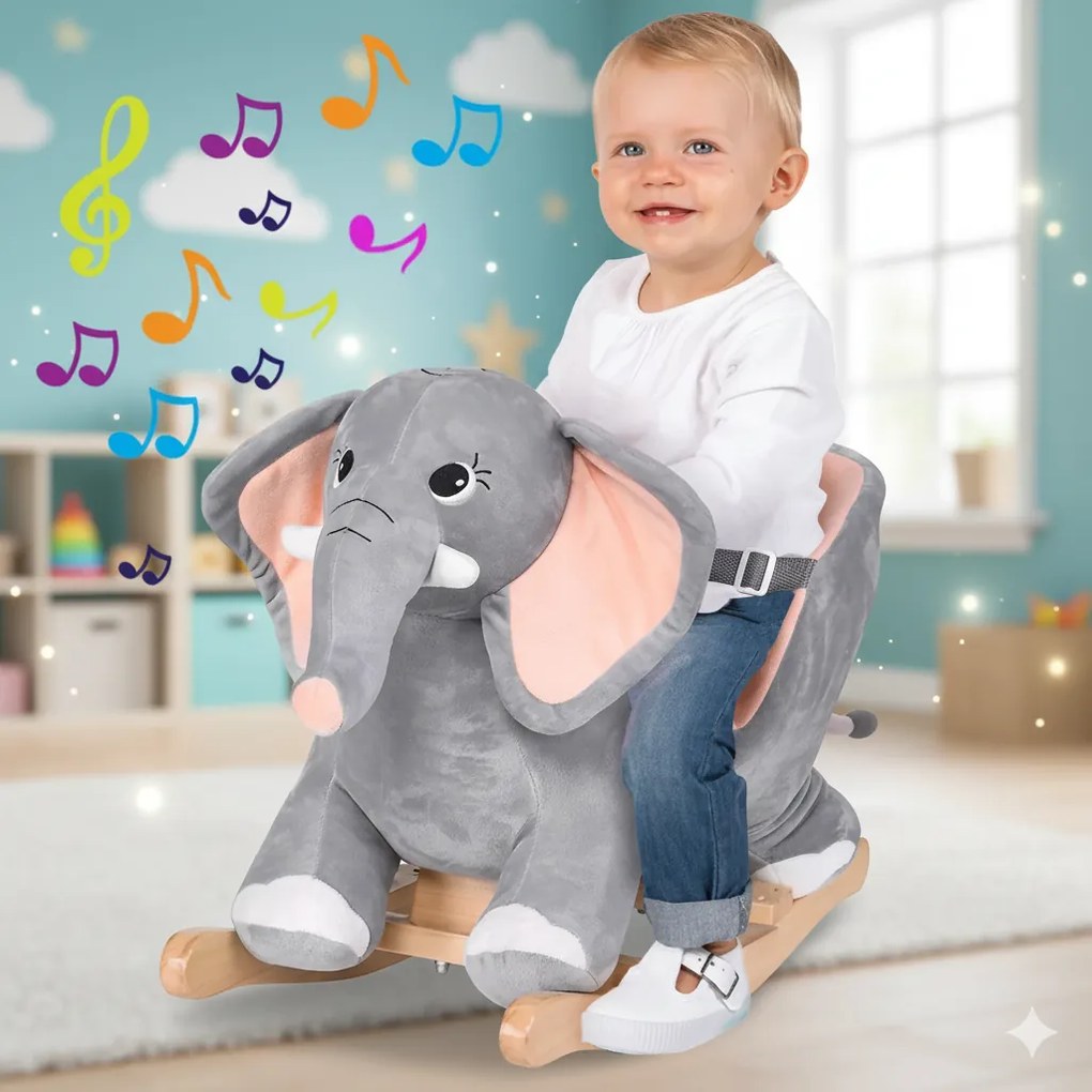 Elefante a Dondolo Cavalcabile Peluche Giocattolo Bambini con Suono...