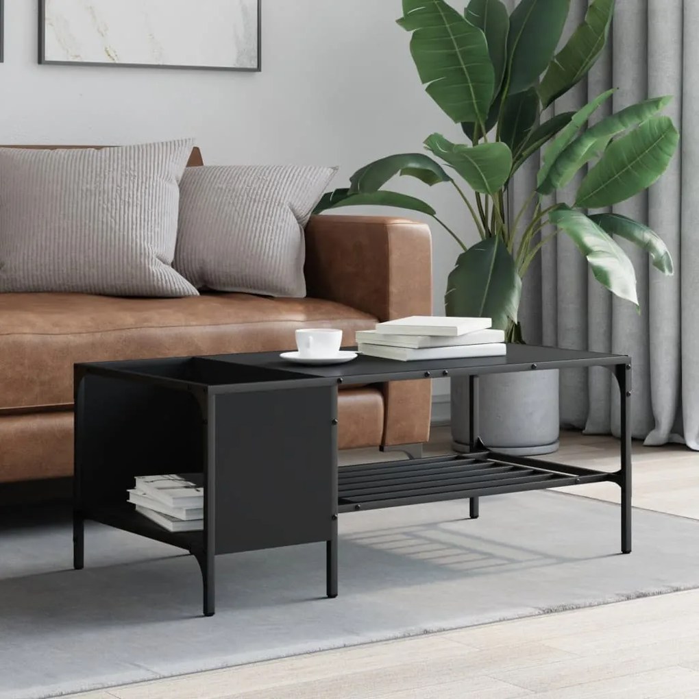 Tavolino salotto con ripiano nero 100x51x40cm legno multistrato