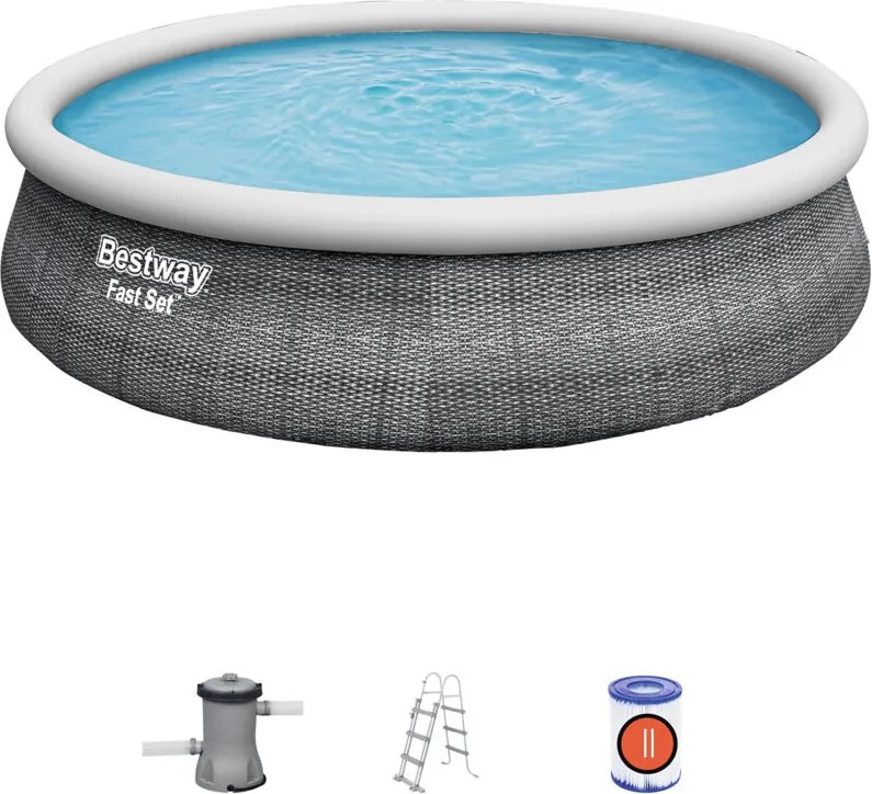 Bestway - Piscine Fast Set ronde 457x107 cm motivo rattan gris 57372