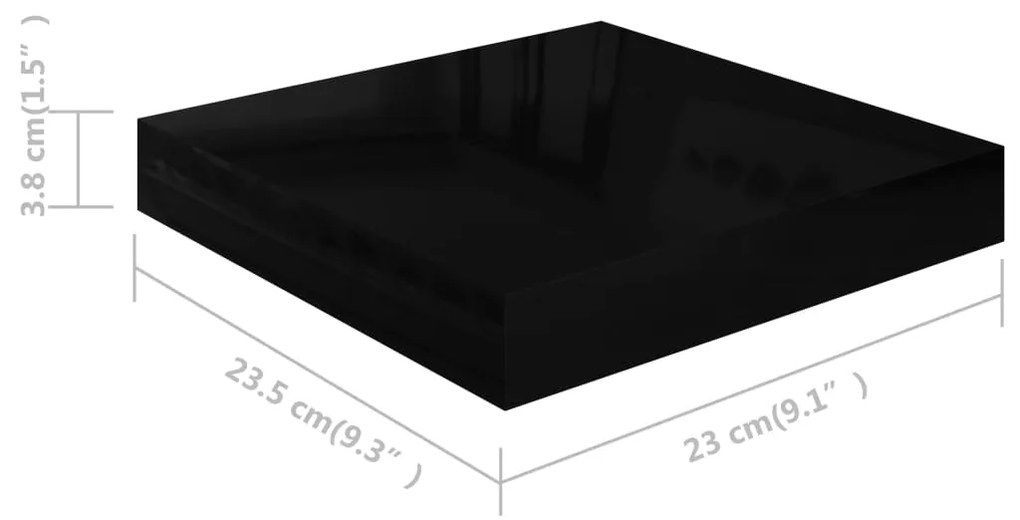 Scaffali a Parete 4 pz Nero Lucido 23x23,5x3,8 cm in MDF