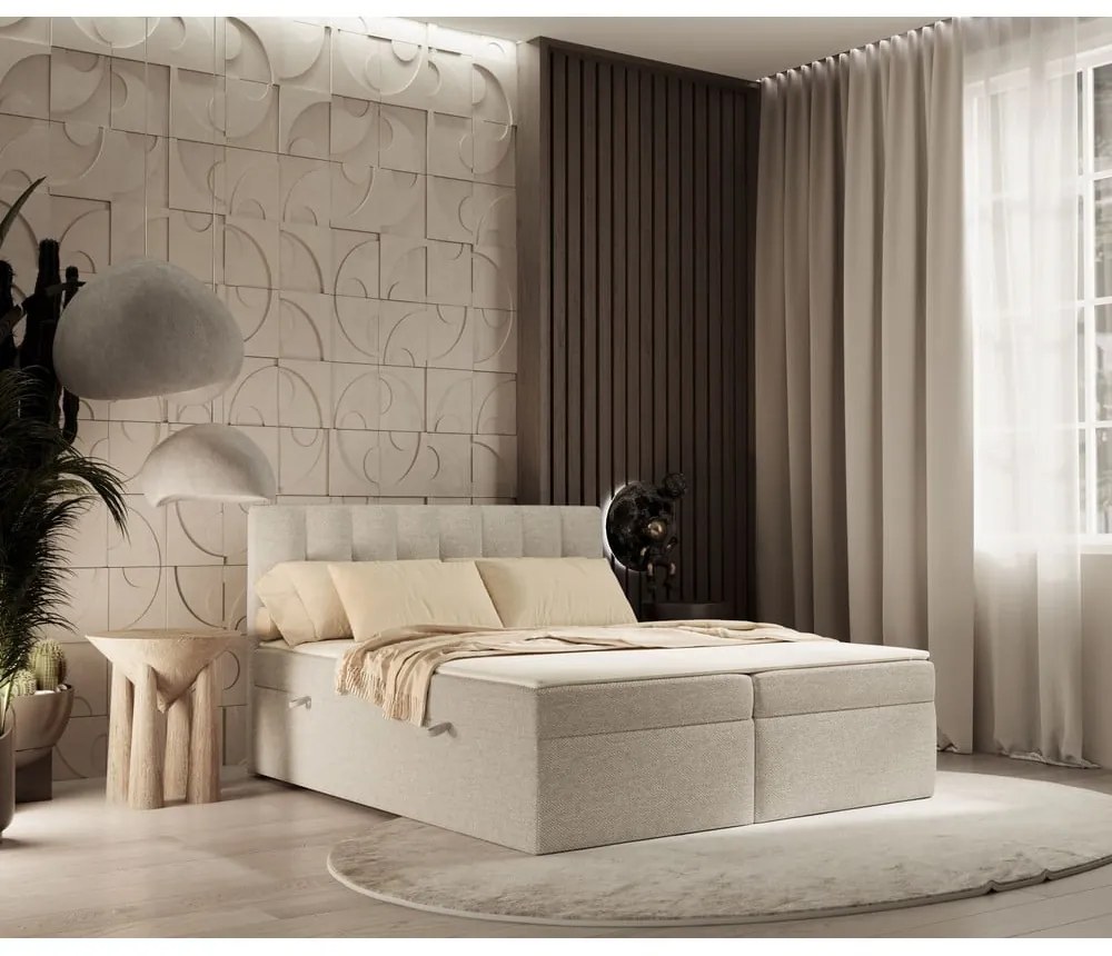 Letto boxspring beige con contenitore 140x200 cm Novento - Maison de Rêve