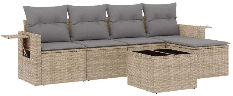 Set divano da giardino 6 pz con cuscini beige in polyrattan