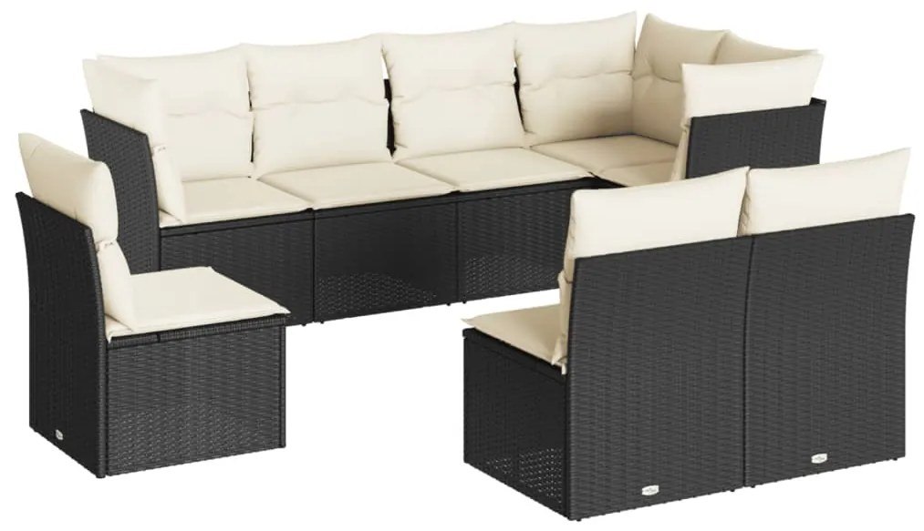 Set divani da giardino con cuscini 8 pz nero in polyrattan