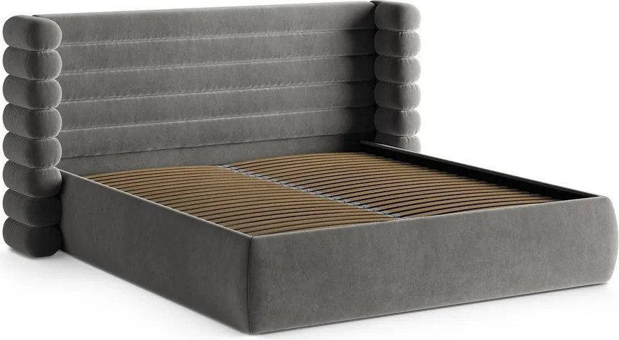 Letto matrimoniale imbottito grigio con contenitore con rete inclusa 200x200 cm Mount – Micadoni