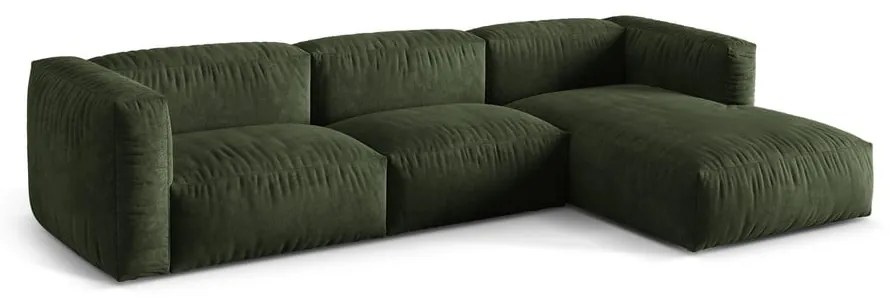 Divano angolare componibile verde (con penisola a destra/con chaise lounge) con rivestimento in velluto Martina – Micadoni