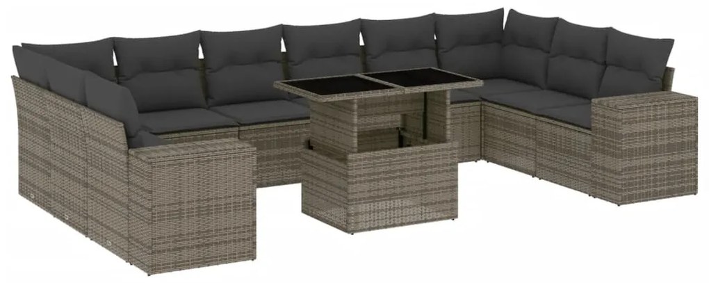 Set divani da giardino 11 pz con cuscini in polyrattan grigio