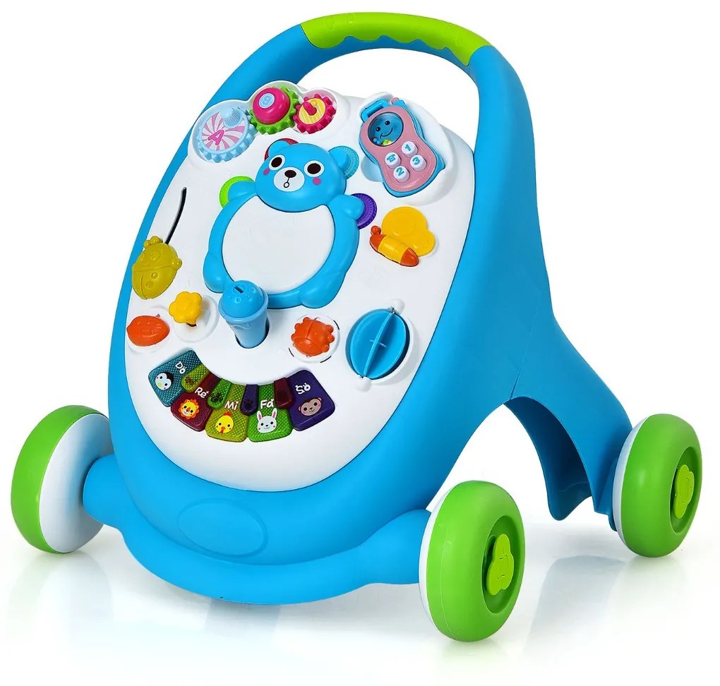 Costway Centro attività con pannello rimovibile e luci per bambini, Primi passi a spinta per camminare Blu