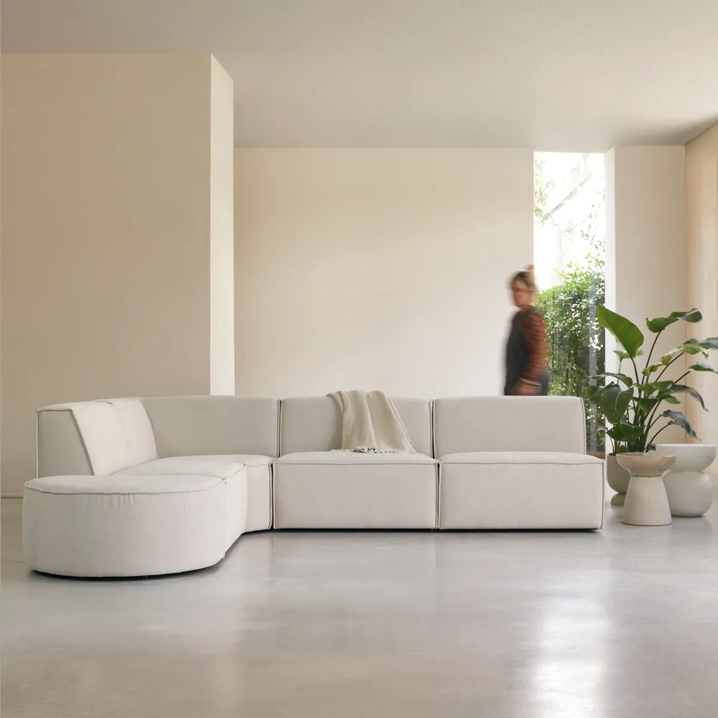 Tikamoon - Divano ad angolo modulabile Dario 5-6 posti in tessuto beige
