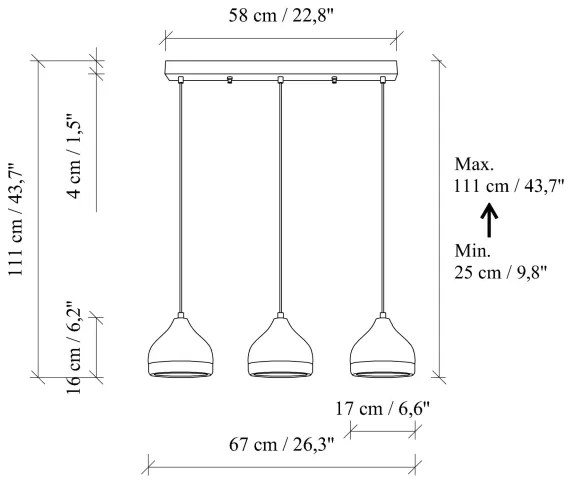 Lampadario a cavo YILDO 3xE27/40W/230V bianco/oro