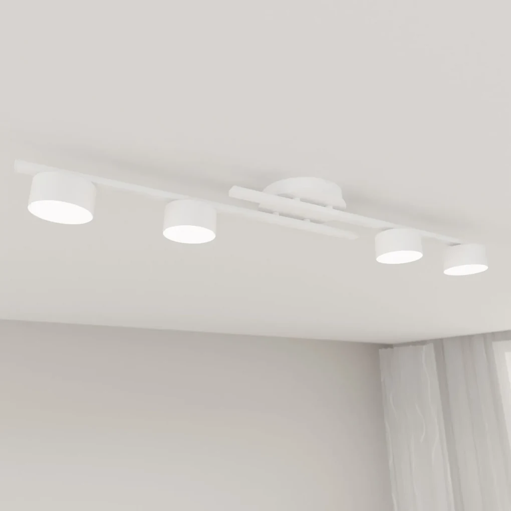 Plafoniera 4 Luci Fragment In Acciaio Bianco Diffusori Cilindrici
