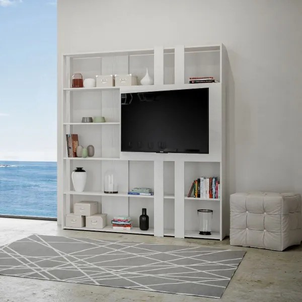 Composizione L Kato 6R 2 fianchi 2 fasce lunghe 2 fasce corte 2 fasce medie pannello TV Bianco Frassino