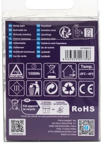 Aigostar - Catena LED natalizia da esterno 50xLED/8 funzioni 3xAA 5,3m IP44 bianco caldo