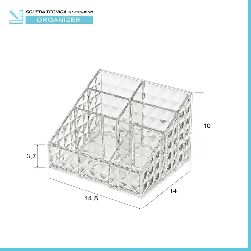 Porta trucchi organizer in plastica trasparente con 7 scomparti