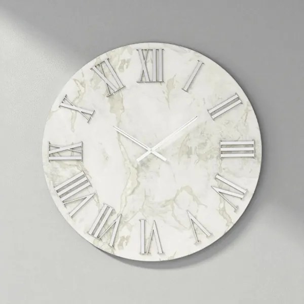 Orologio HAROLD rotondo D40 cm in legno rivestito con parato Argento