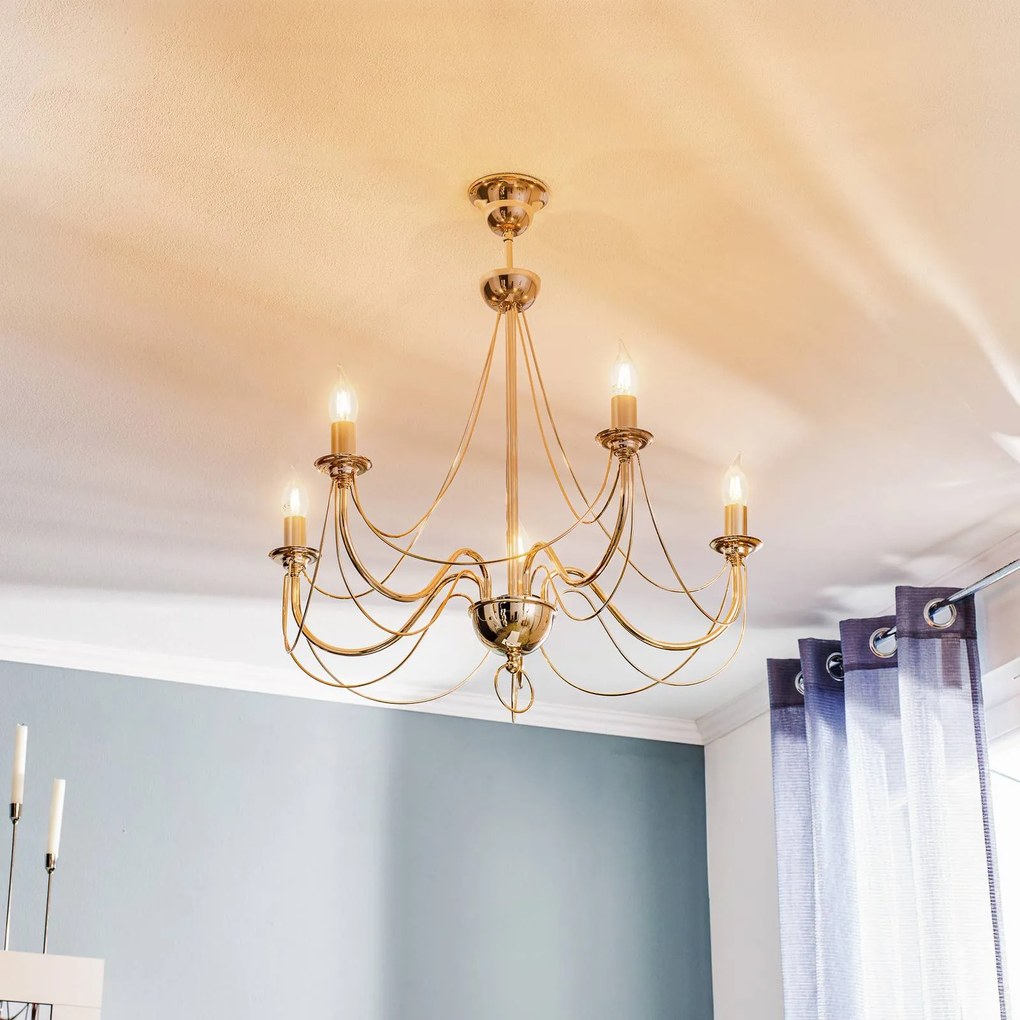 Domiluce Lampadario retrò, cinque bracci 75 cm, oro