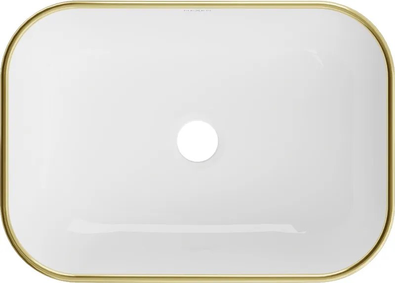 Mexen Rita lavabo da appoggio 45 x 32 cm, bianco/oro bordo - 21084505