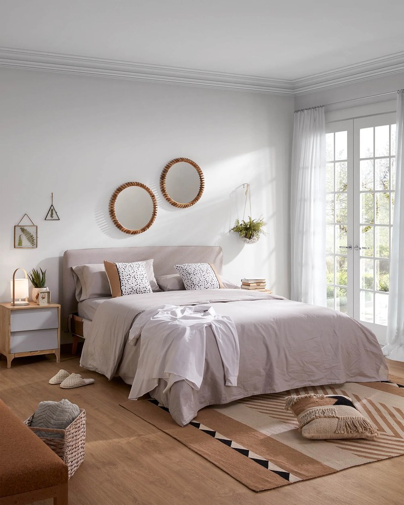 Kave Home - Letto Dyla sfoderabile beige, con gambe in faggio massiccio per materasso da 160 x 200 cm