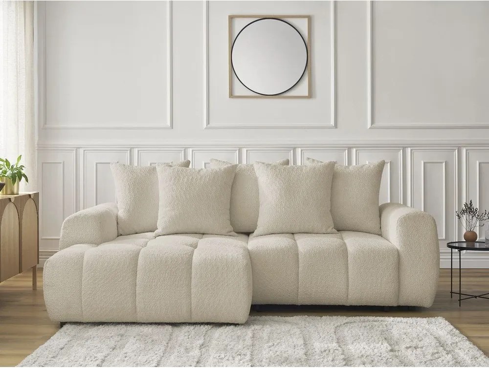 Divano angolare beige allungabile/con contenitore (con penisola a sinistra/con chaise lounge) con rivestimento in bouclé Roxelane – Bobochic Paris