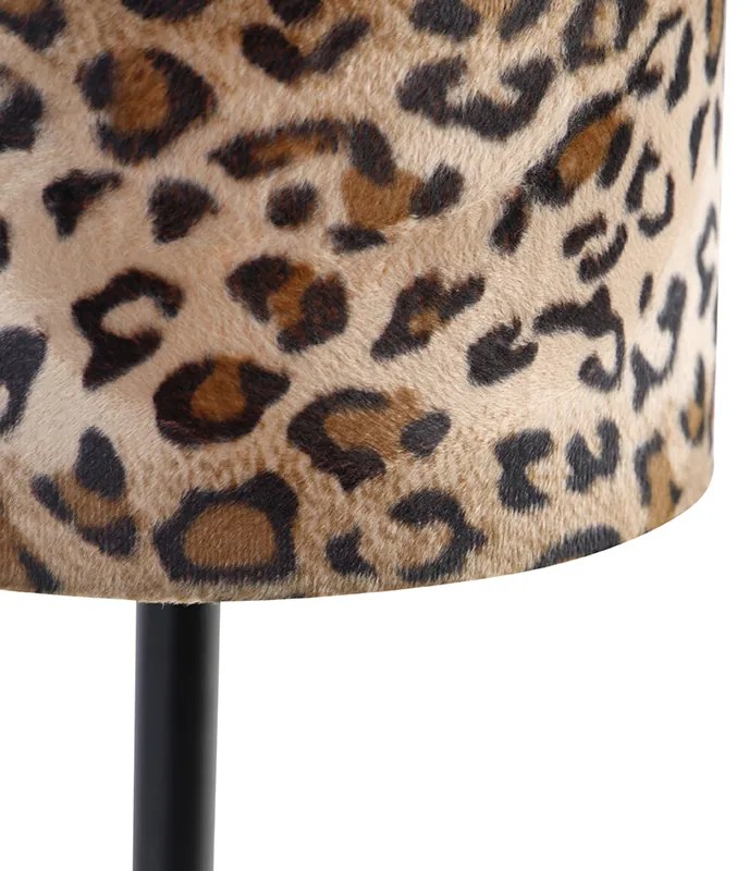 Lampada da tavolo moderna nera con paralume leopardato 25 cm - Simplo