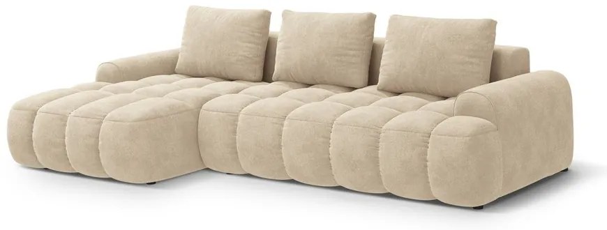 Divano angolare beige allungabile/con contenitore (con penisola a sinistra/con chaise lounge) con rivestimento in velluto Linz – Cosmopolitan Design