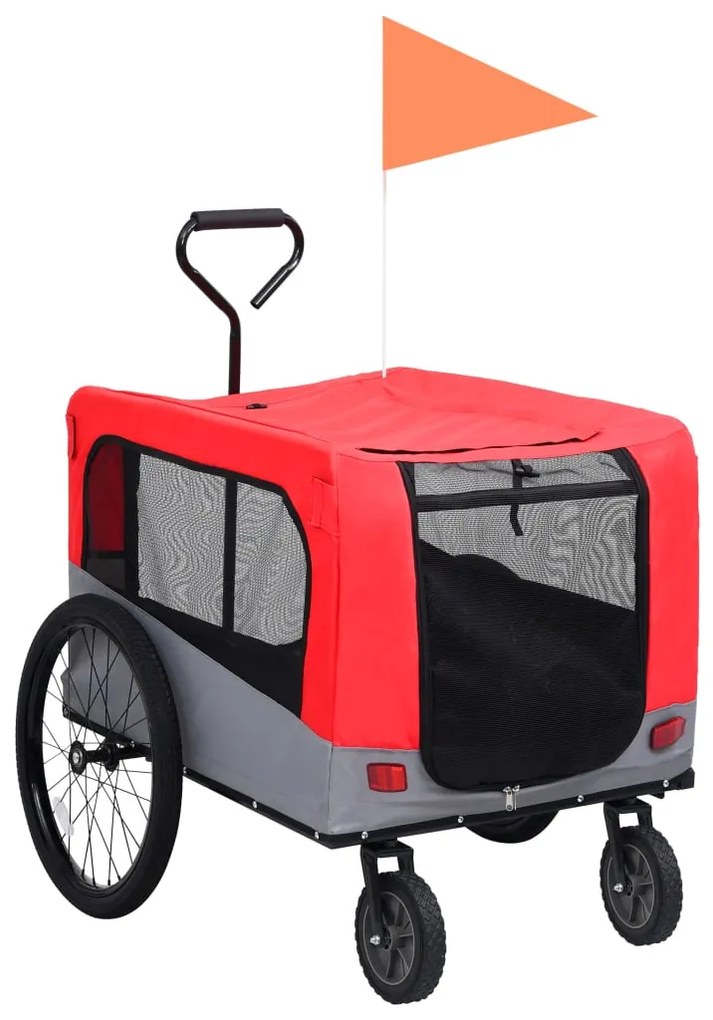 Rimorchio bici animali carrello jogging rosso e grigio