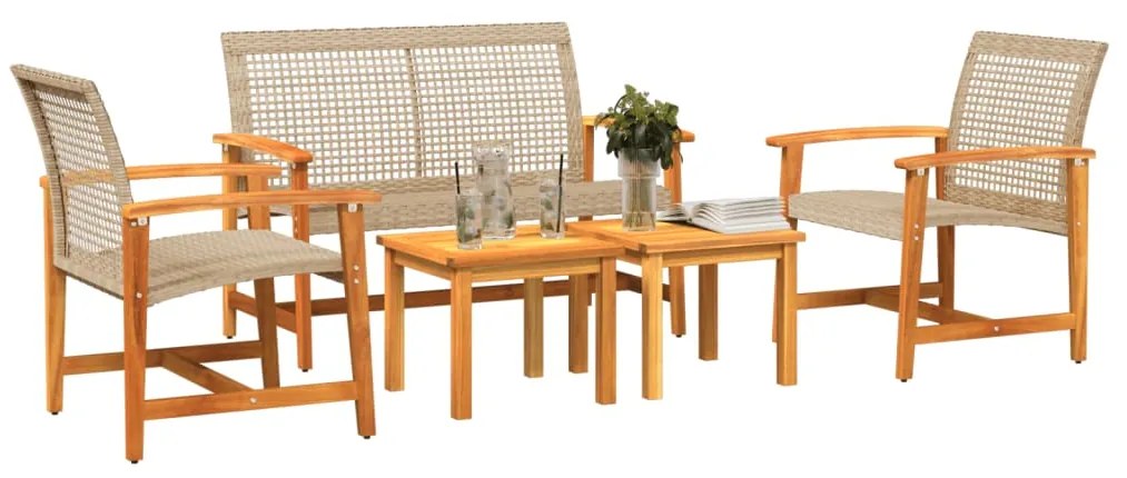 Set salotto da giardino 5 pz beige in polyrattan e legno acacia