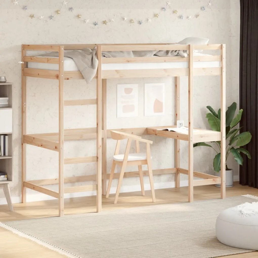 Letto Soppalco Con Scrivania 90x190 Cm Legno Massello Pino /