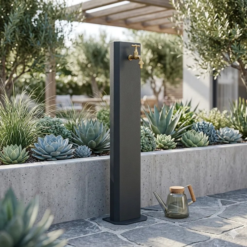 Fontana da Giardino Design a Colonna Ovale Rubinetto in Ottone Senza Base Antracite...