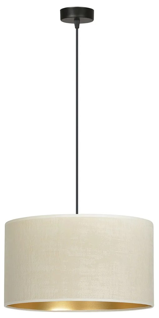 Sospensione 1 Luce Ganesha In Acciaio Nero E Paralume In Tessuto Beige