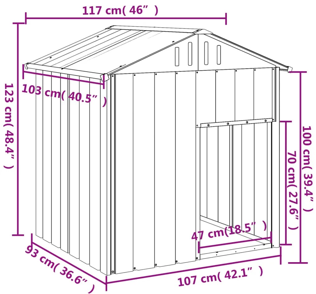 Casetta cani con tetto antracite 117x103x123 cm acciaio zincato