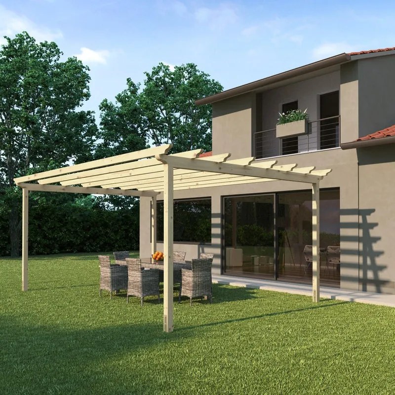 Pergola Flamingo in legno struttura marrone L 417.6 x P 594 x H 272 cm