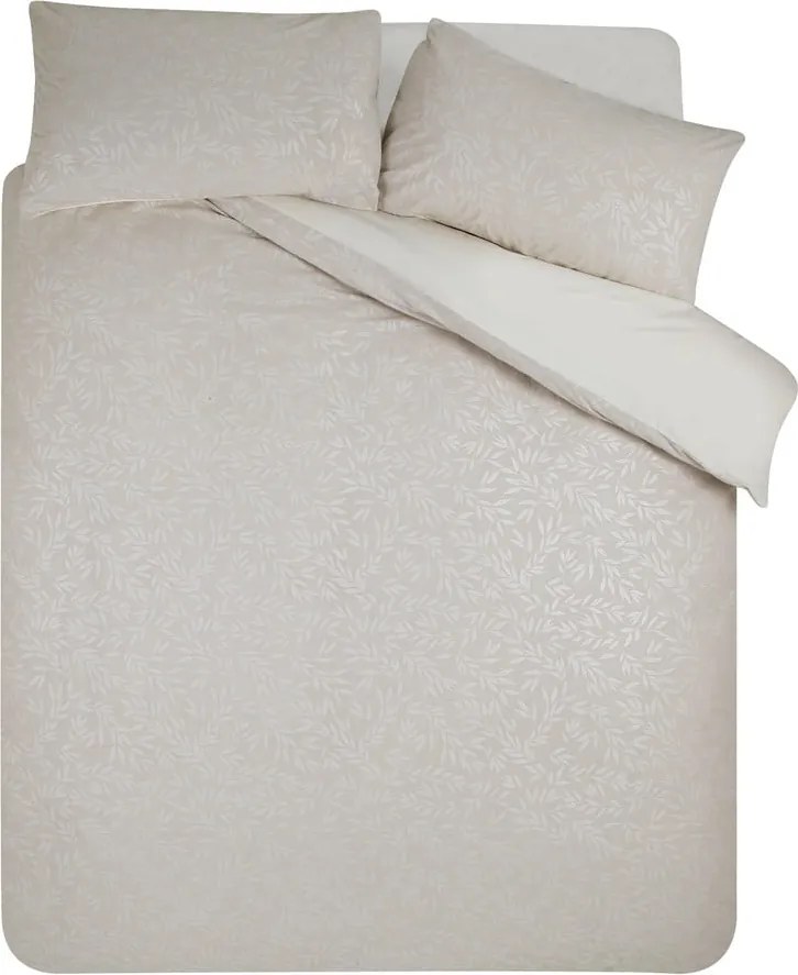 Set copripiumino e federa greige in jacquard per letto matrimoniale 200x200 cm Corded Leaves – Catherine Lansfield