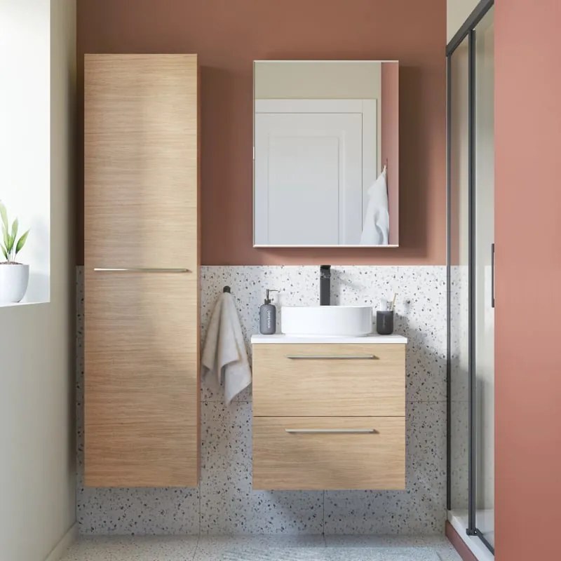 Mobile da bagno sospeso sotto lavabo L 60 x H 58 x P 46 cm rovere laminato opaco, 2 cassetti SENSEA Remix