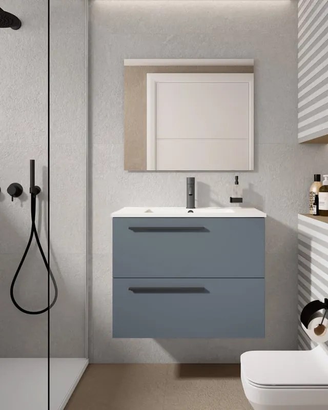 Mobile da bagno sospeso sotto lavabo L 70 x H 55 x P 45 cm blu laccato opaco, 2 cassetti VISOBATH Mia