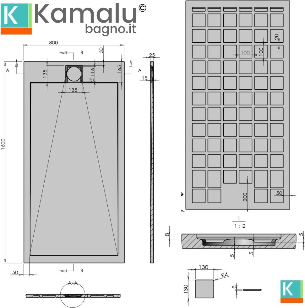 Piatto doccia in resina 80x160 effetto pietra | KR1000 - KAMALU