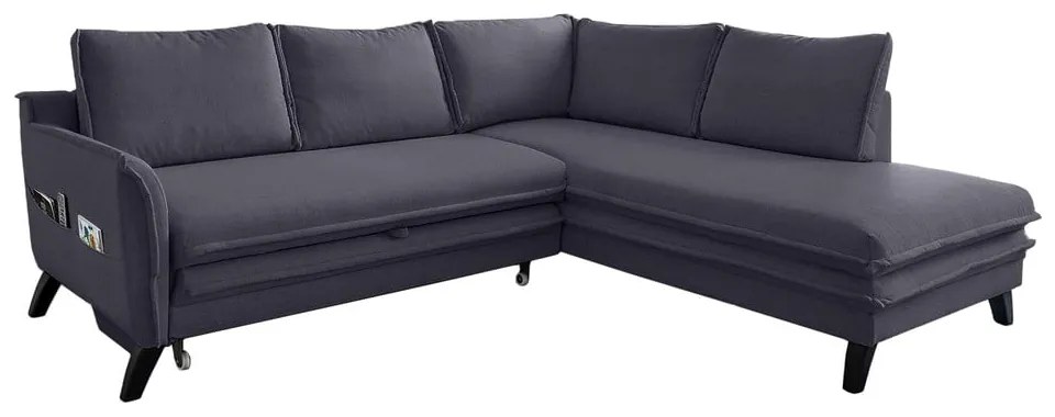 Divano letto angolare antracite L, angolo destro Charming Charlie - Miuform