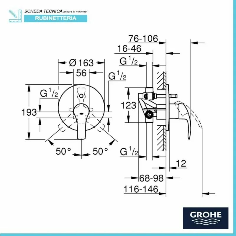 Miscelatore a incasso per doccia Grohe Eurosmart a risparmio idrico