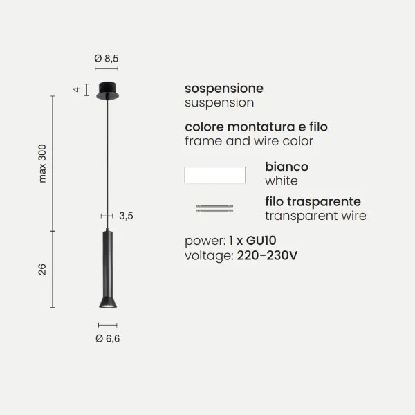Lampada a sospensione in metallo verniciato Bianco LILA Piccolo D6,6 cm