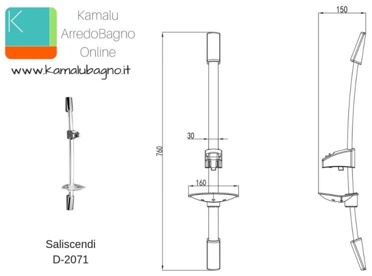 Kamalu - asta doccia saliscendi 76cm in ottone con portasapone d-2071
