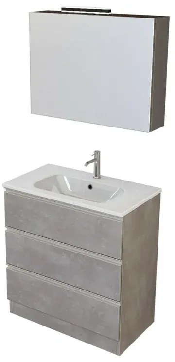 Mobile bagno a terra 80 cm Master grigio con lavabo e specchio contenitore