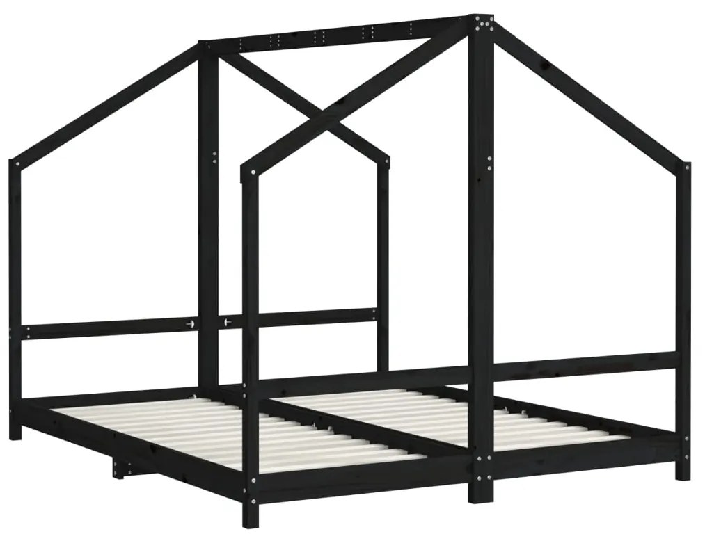 Giroletto per bambini nero 2x(80x200) cm legno massello di pino