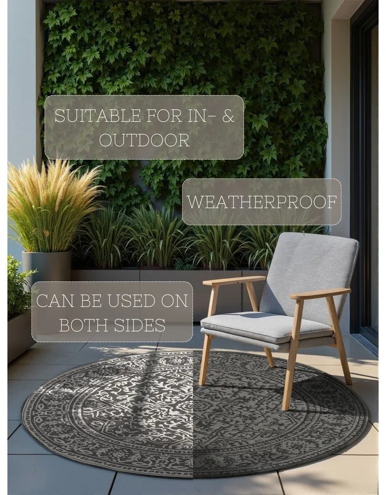 Tappeto da interno/esterno rotondo bianco e nero ø 160 cm Duet Kona – NORTHRUGS