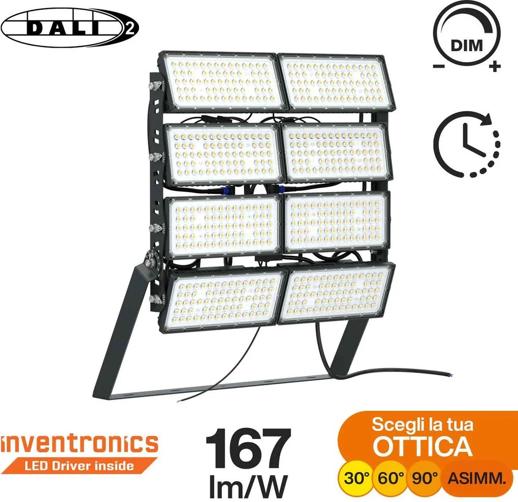 Faro Modulare LED 1.600W IP66 167lm/W Dimmerabile DALI - INVENTRONICS Colore Bianco Naturale 4.000K
