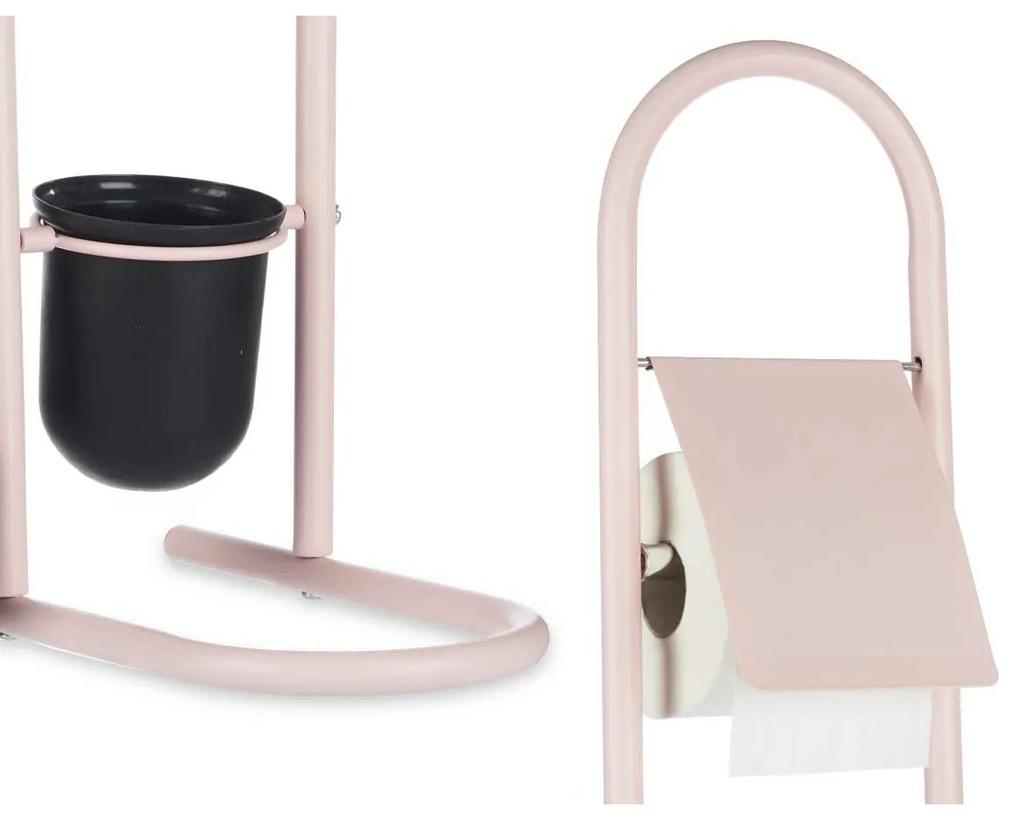 Porta Carta Igienica con Supporto per Scopino 16 x 28,5 x 80,8 cm Rosa Metallo Plastica Bambù (4 Unità)
