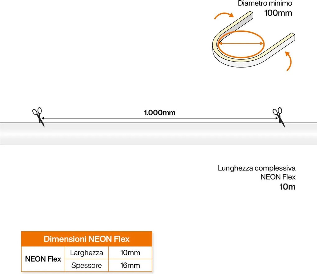 Neon Flex LED Serie 220V 9W/m IP65 10m Flessibile Colore Bianco Naturale 4.000K