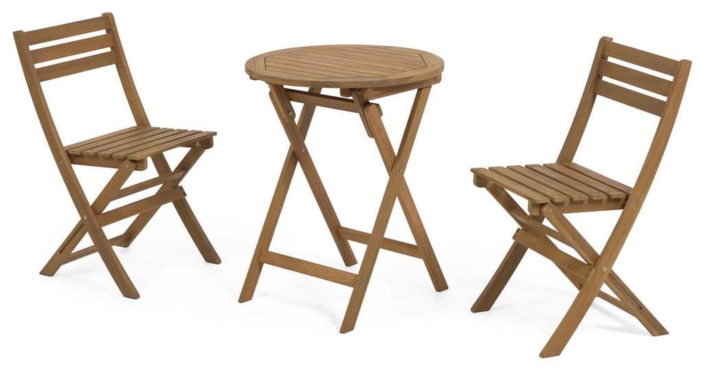 Kave Home - Set tavolo e 2 sedie pieghevoli da esterno Elisia in legno massello di acacia FSC 100%