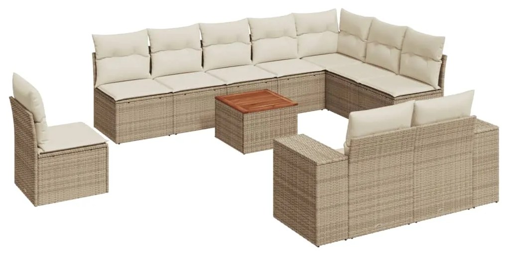 Set divani da giardino 11 pz con cuscini beige in polyrattan