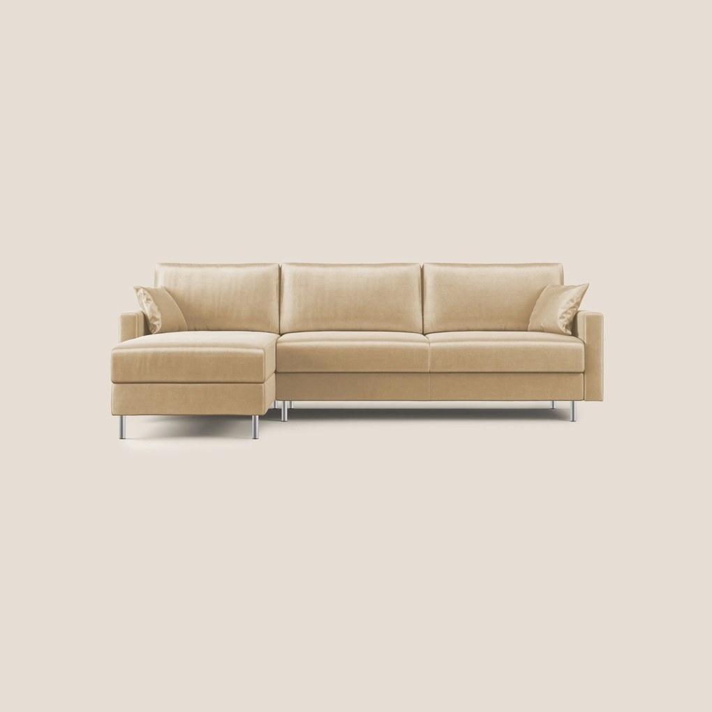 Andromeda divano letto angolare in velluto morbido impermeabile T01 beige 290 cm destro (mat. 160x197)