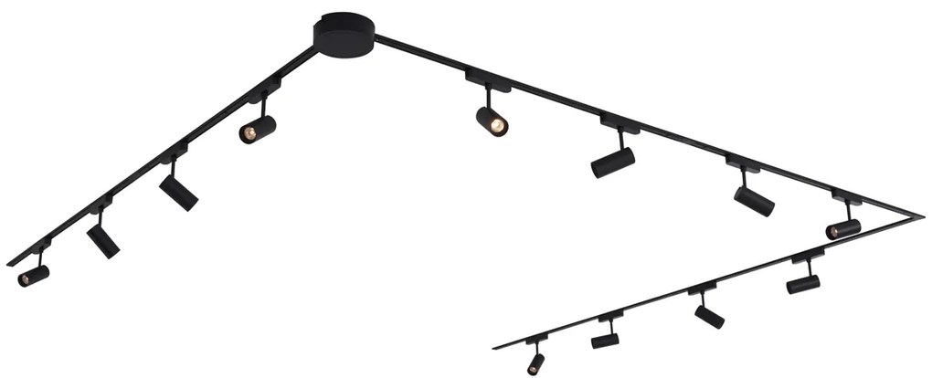 Sistema di illuminazione su binario moderno con 12 faretti neri monofase 600 cm - Magnetic Gert