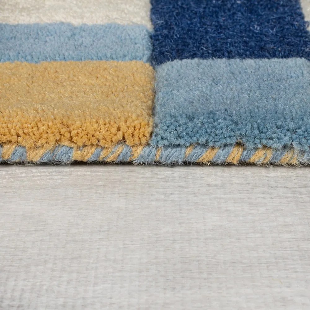 Tappeto blu in lana tessuto a mano 160x230 cm Kai Wool Border - Flair Rugs